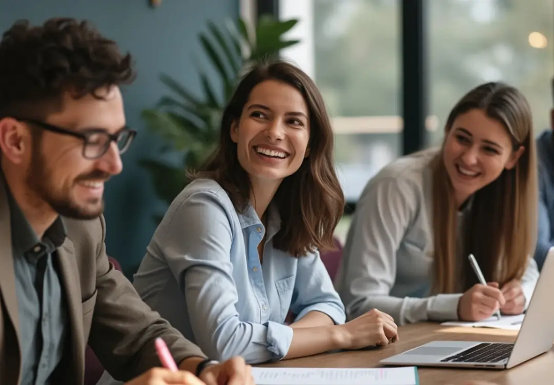 Team che discute con il sorriso su come implementare il cambiamento in azienda | 4Humans